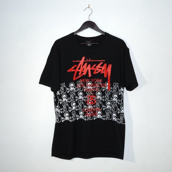 Stussy Other - Stussy World Tour Reflective Skulls T-Shirt 3M Black Red Mens Large EUC